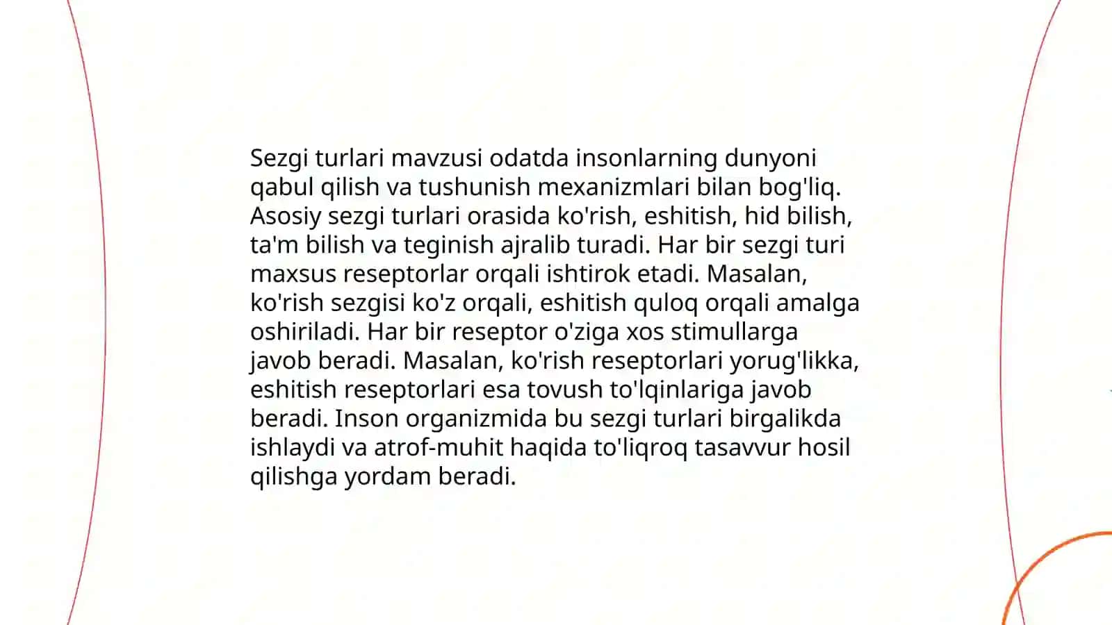 Sezgi haqida umumiy tushuncha sezgining nevrofiziologik xususiyatlari 4
