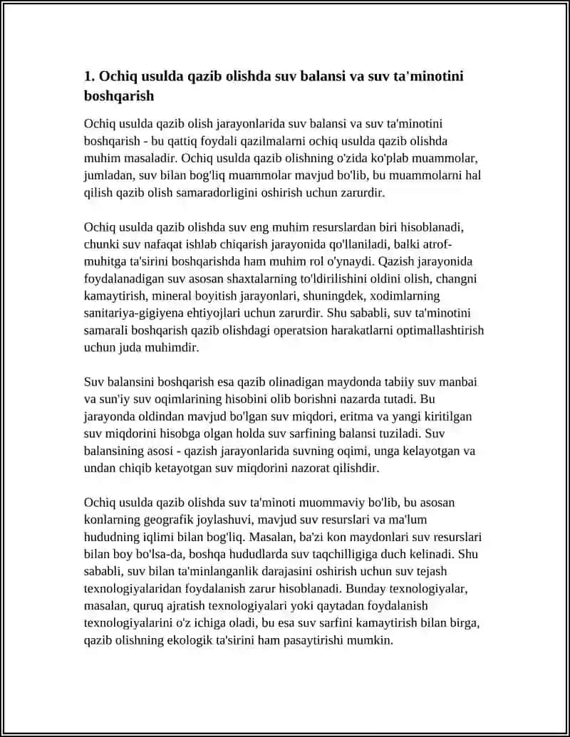 QATTIQ FOYDALI QAZILMALARNI OCHIQ USULDA QAZIB OLISHDA SUV BILAN BOG‘LIQ MUAMMOLAR VA ULARNI BARTARAF ETISH 4
