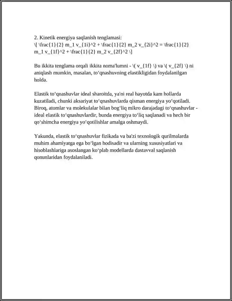 ELASTIK VA NOELASTIK TO‘QNASHUVLAR 4