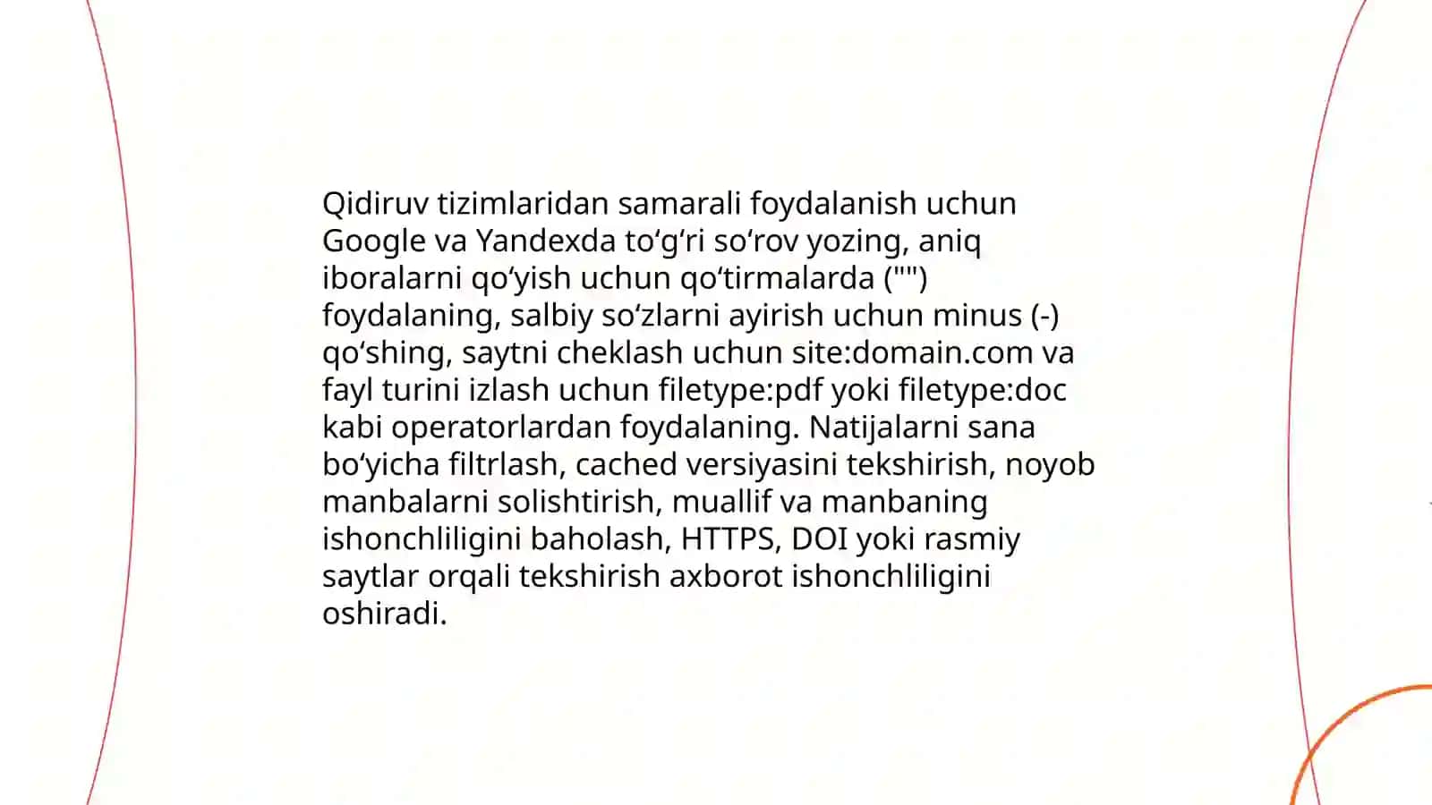 Internetdan samarali foydalanish. Internetdan topilgan axborotning ishonchliligini baholash 4