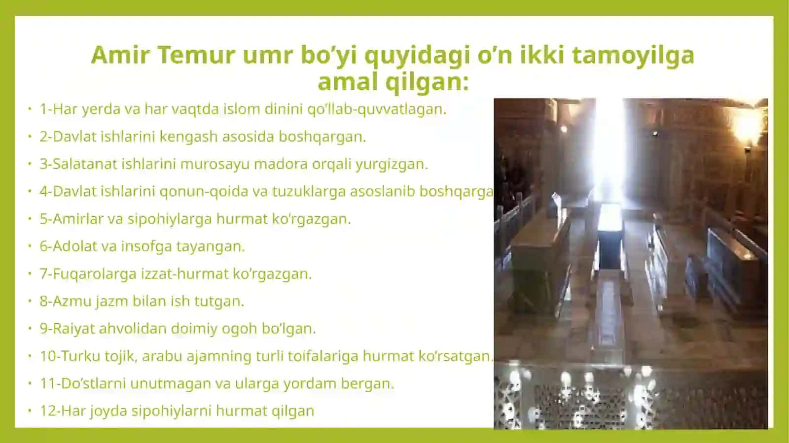 XIV asrning ikkinchi yarmi va XVI asrda Movaraunnahrda, XVII asrdan XIX asrning yarmigacha va XIX asrning 2-yarmi va XX asrning 1-choragida Turkiston o`lkasida tarbiya, maktab, pedagogik fikrlar rivoji 4