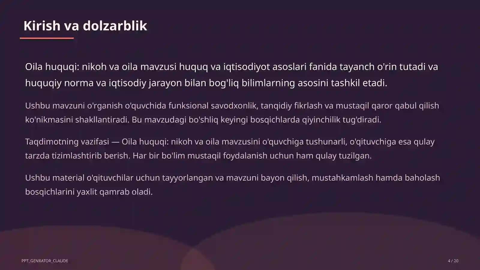Huquq va iqtisodiyot asoslari (9–11) — o'qituvchilar uchun 4
