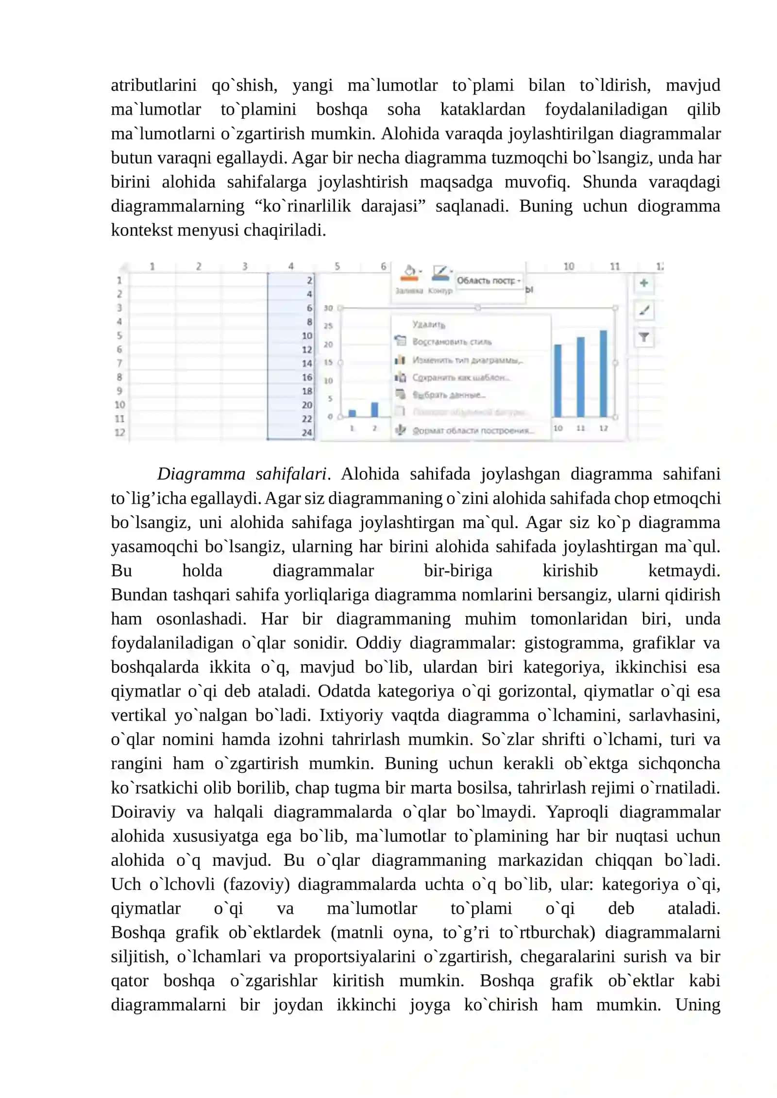 Excel dasturida diagrammalar bilan ishlash 4