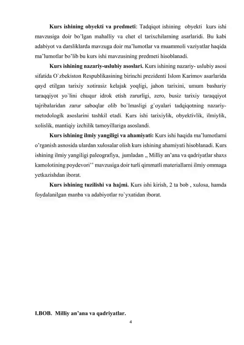 MILLIY AN’ANA VA QADRIYATLAR SHAXS KAMOLOTINING POYDEVORI MAVZUSIDA KURS ISHI 4