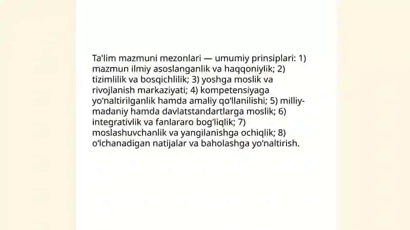 Ta'lim mazmuni mezonlar va tamoyillari 4