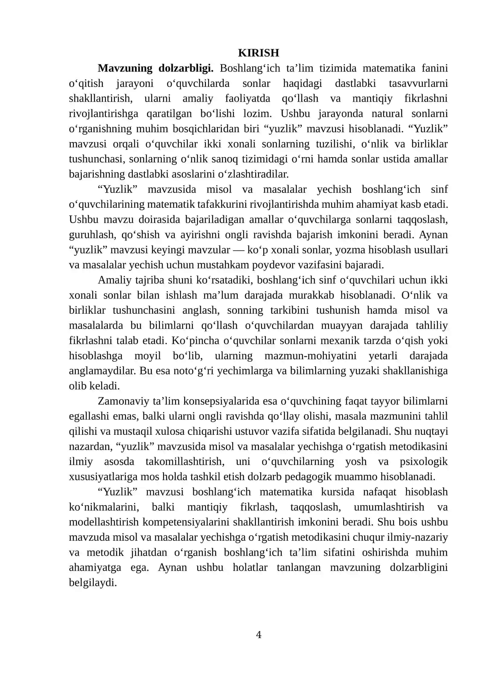 "YUZLIK" MAVZUSIDA MISOL VA MASALALAR YECHISHGA O‘RGATISH METODIKASI 4