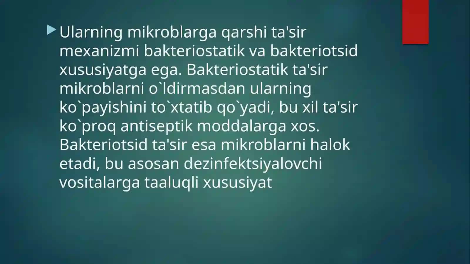 Xususiy farmakologiya.Mik-roblarga qarshi vositalar.Antiseptikvadezinfeksiyalovchivositalar 4