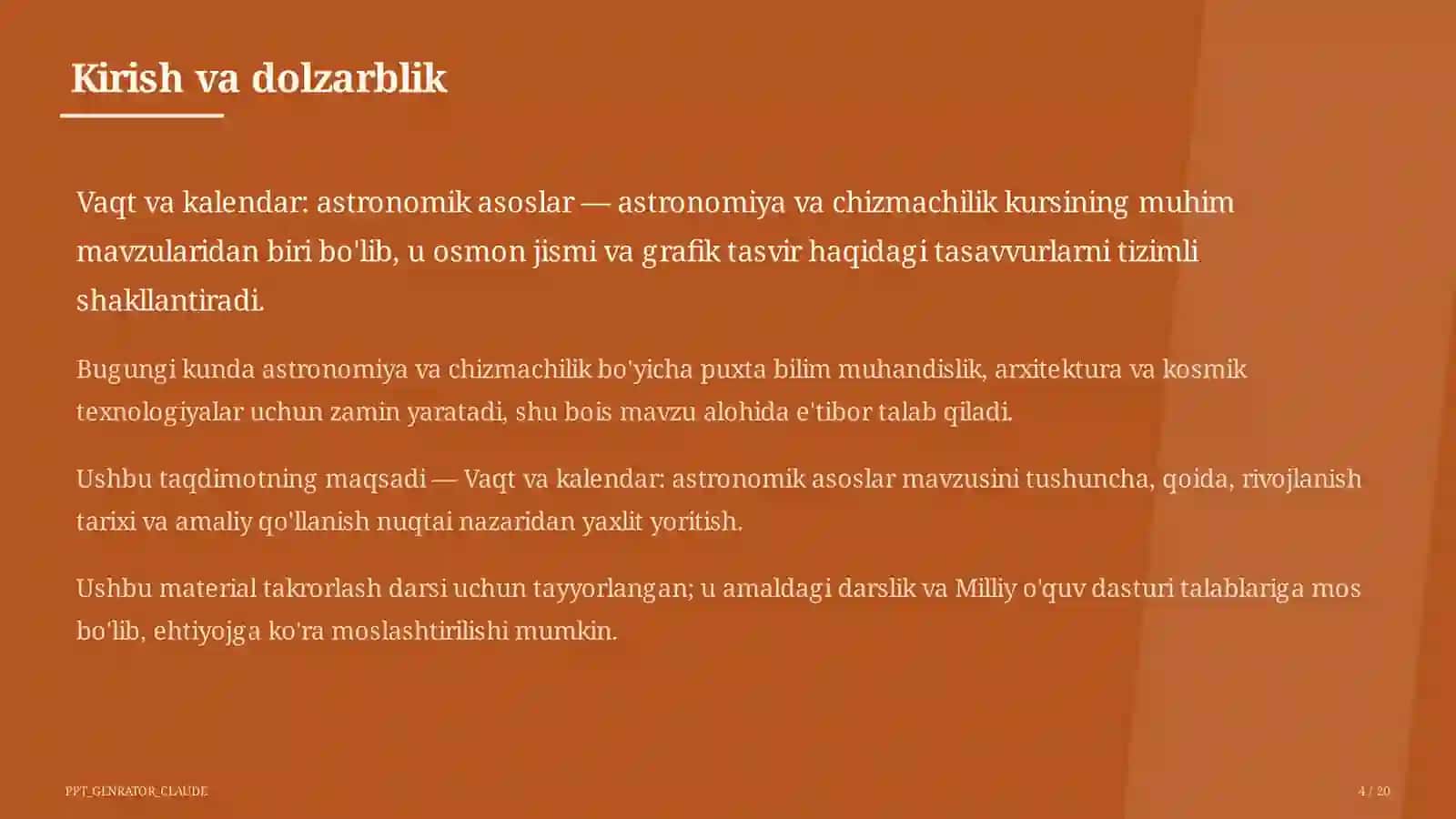 Vaqt va kalendar: astronomik asoslar (10-sinf) 4