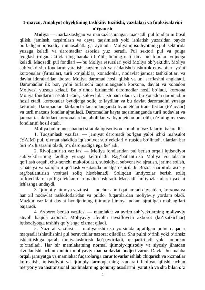 Amaliyot hisoboti Moliya bo'limi 4