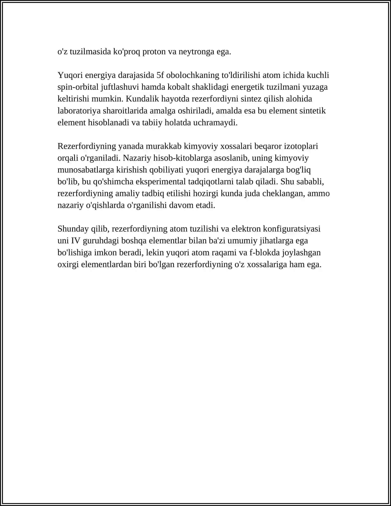 REZERFORDIYNING KIMYOVIY XOSSALARI VA UNING IV GURUHDAGI O'RNI 4