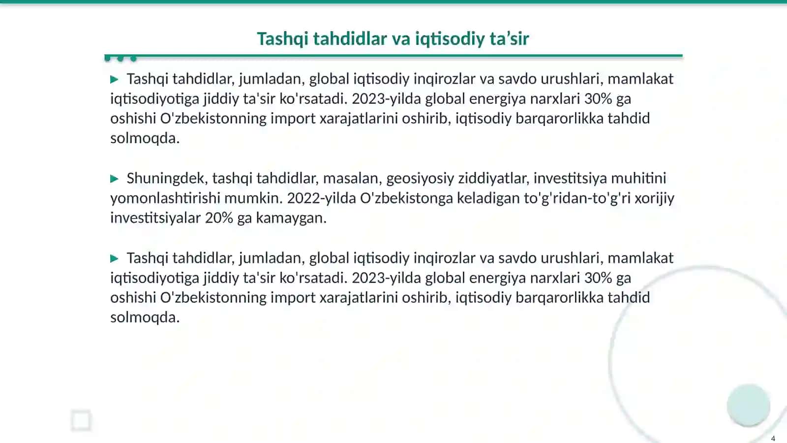 Ichki va tashqi tahdidlarning iqtisodiy xavfsizlikka ta’siri 4