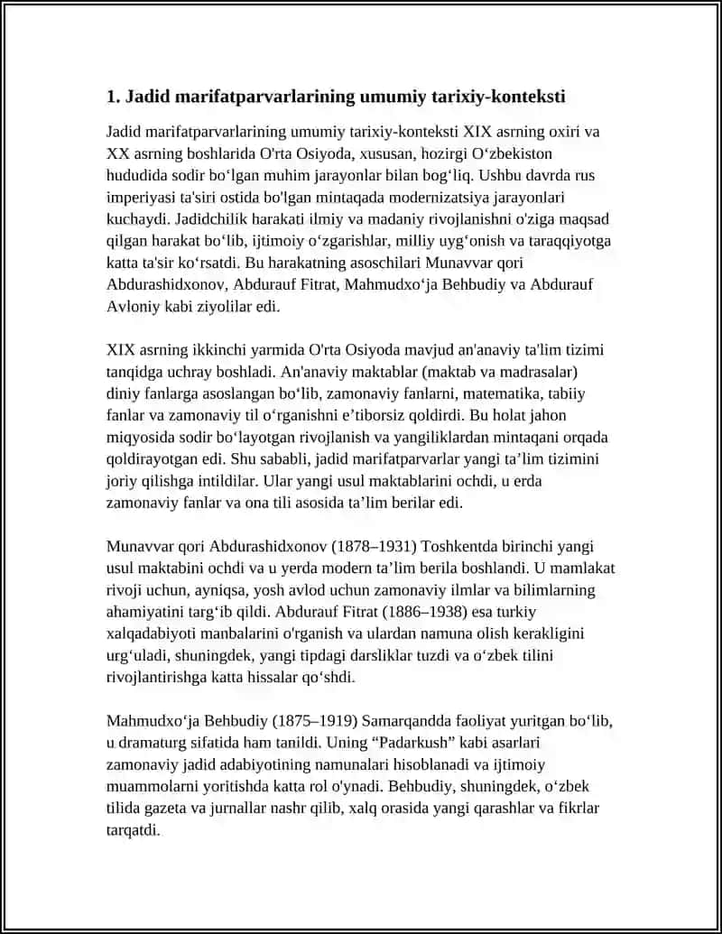 JADID MARIFATPARVARLARINING OLKA IJTIMOIY-MANAVIY HAYOTIDA TUTGAN ORNI 4