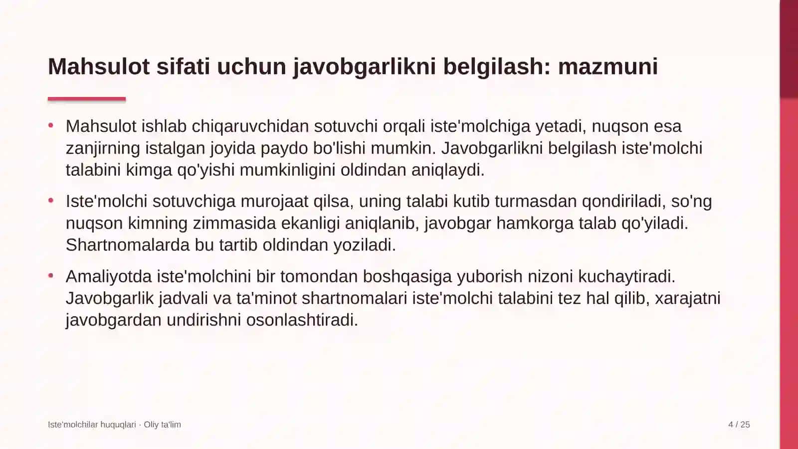 Iste'molchilar huquqlari · Oliy ta'lim 4