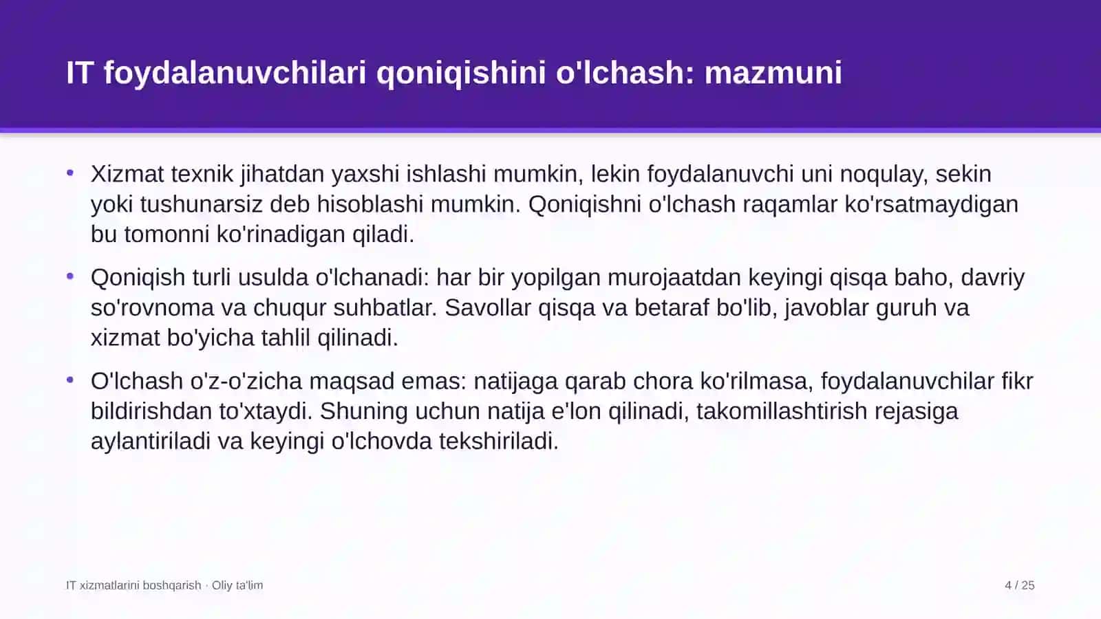 IT XIZMATLARINI BOSHQARISH · OLIY TA'LIM 4