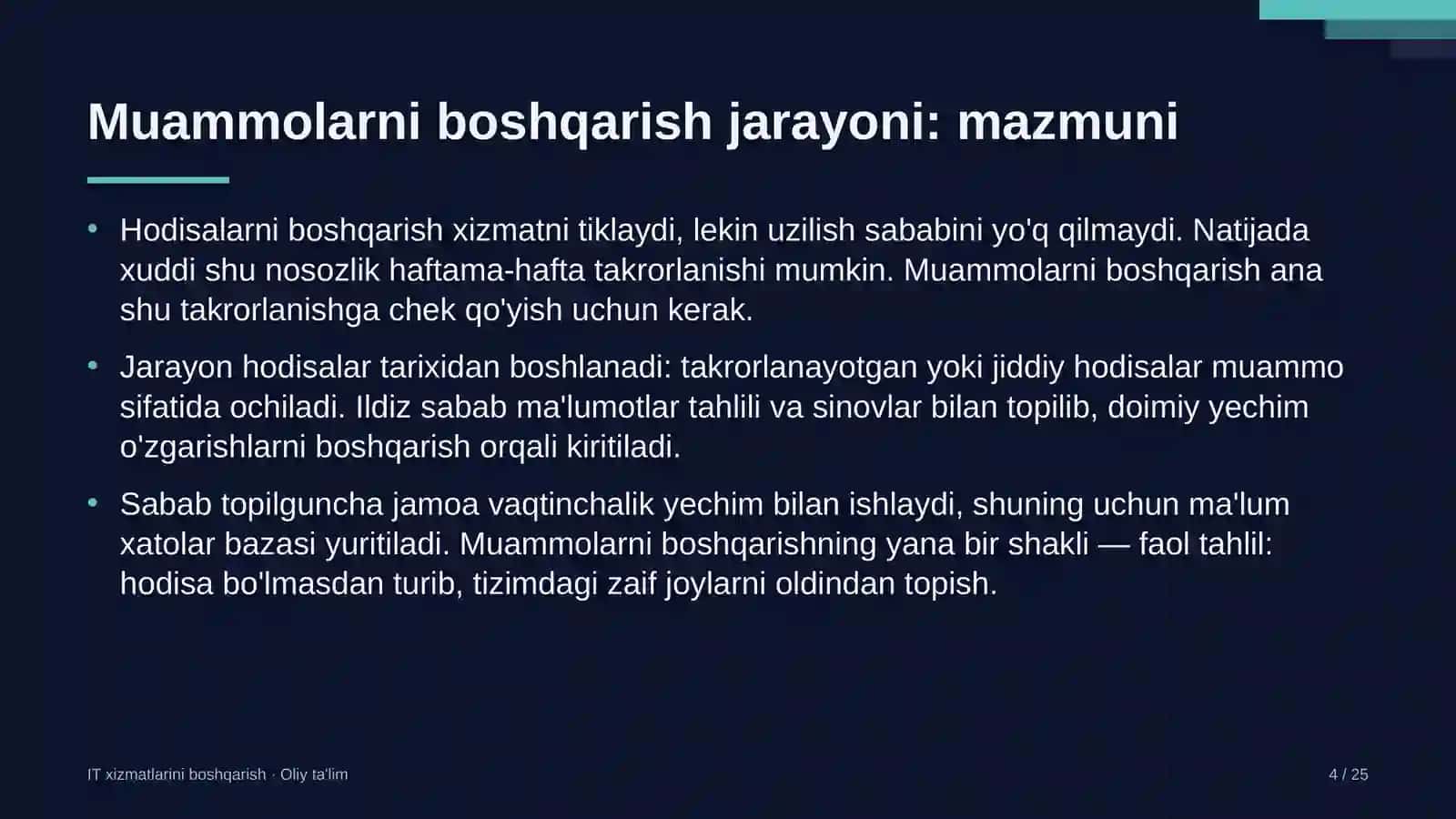 Xususiy klinikalarda muammolarni boshqarish jarayonini joriy etish 4