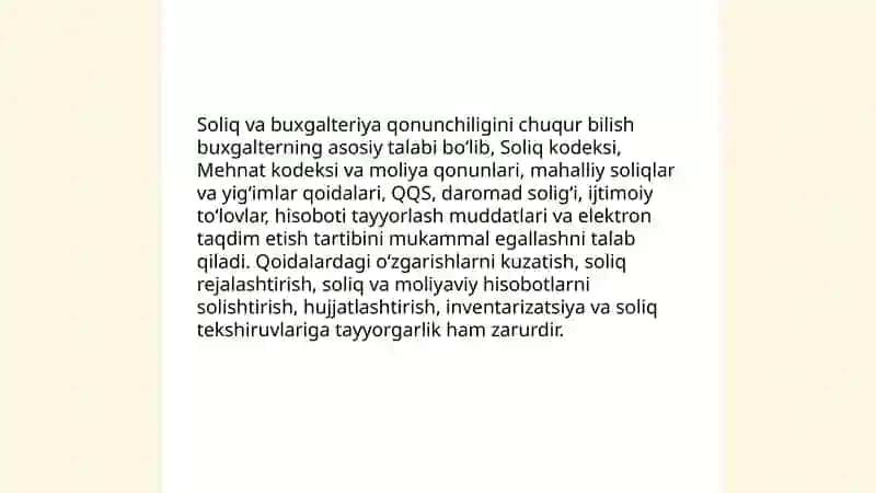 Buxgalter kasbiga qo'yiladigan talablar 4