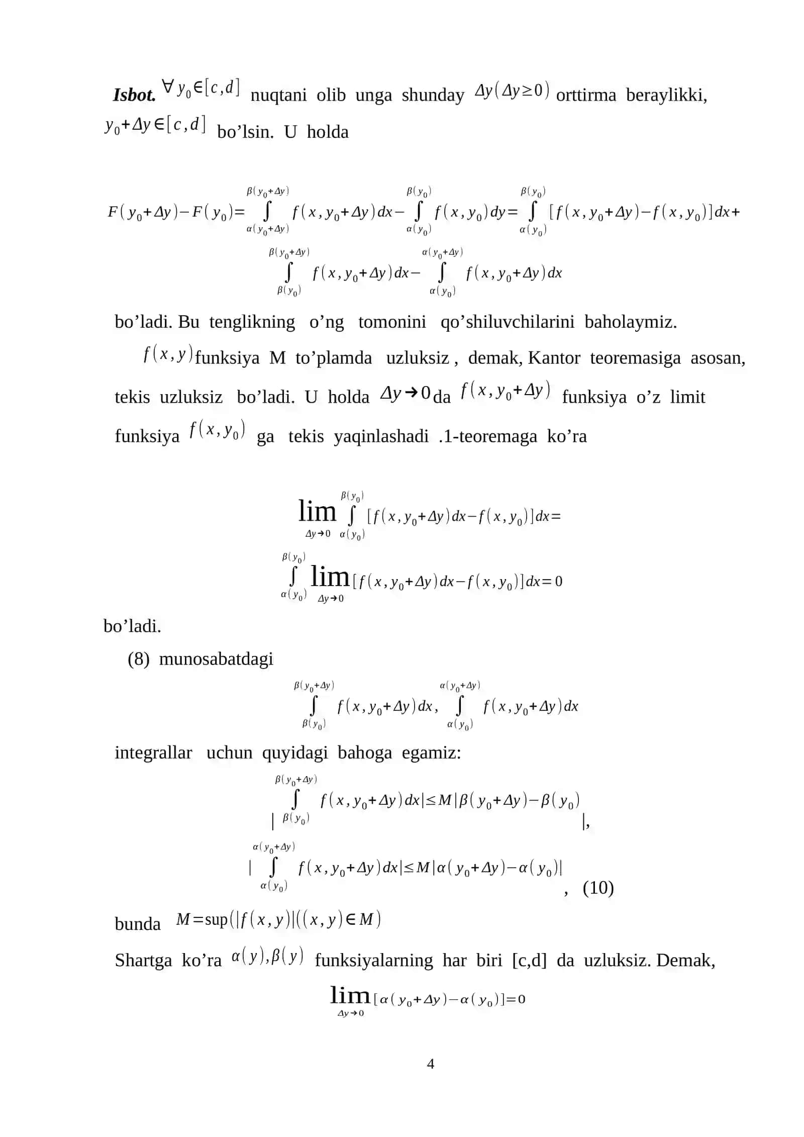 Parametrga bog‘liq xosmas integrallar 4