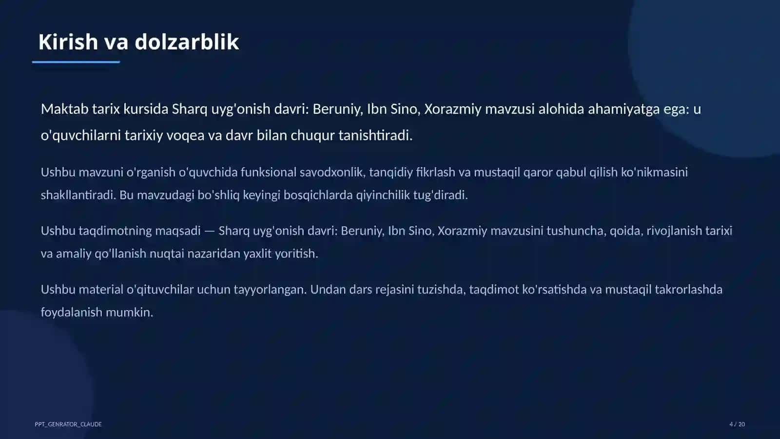 Sharq uyg'onish davri: Beruniy, Ibn Sino, Xorazmiy (7-sinf) 4