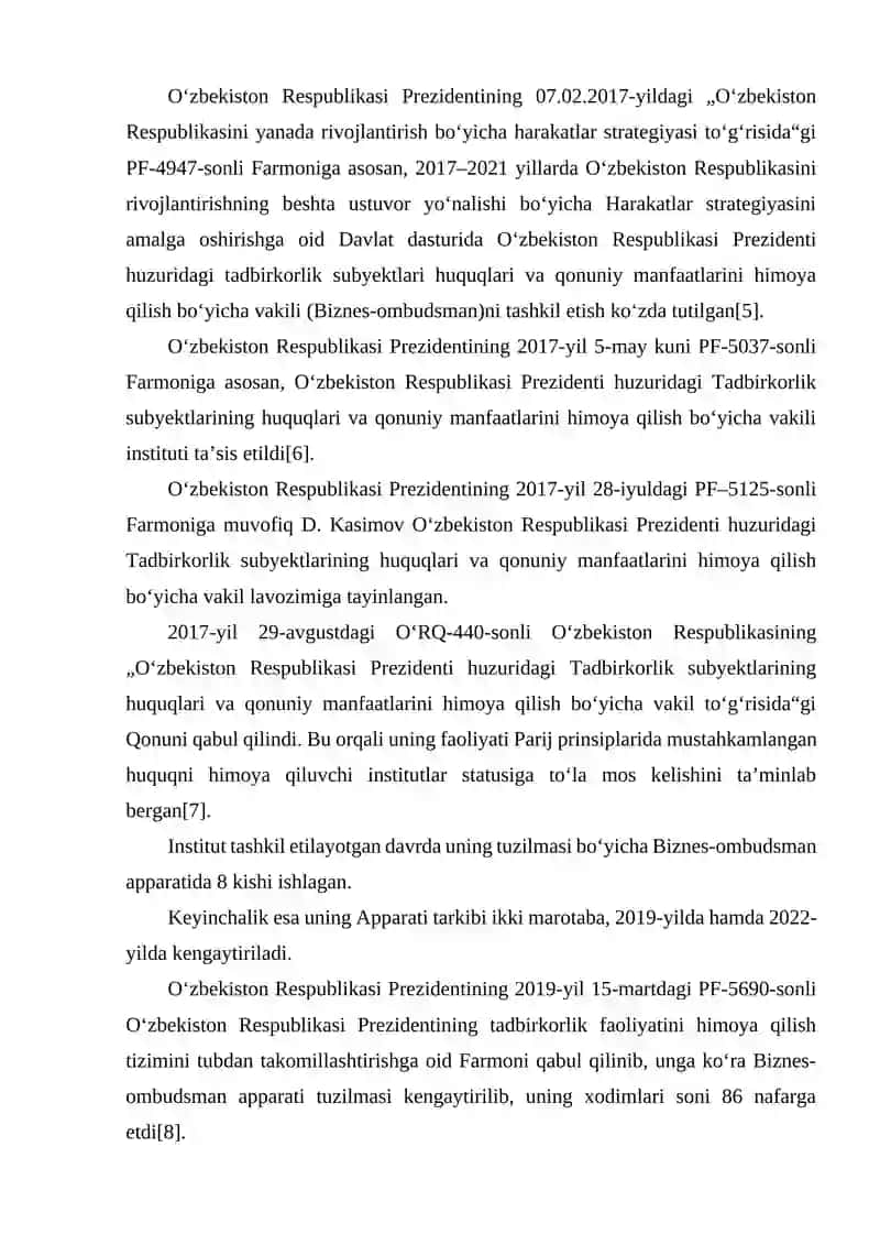 O‘ZBEKISTONDA XUSUSIY TADBIRKORLIKNING DAVLAT TOMONIDAN HIMOYA QILINISHI 4