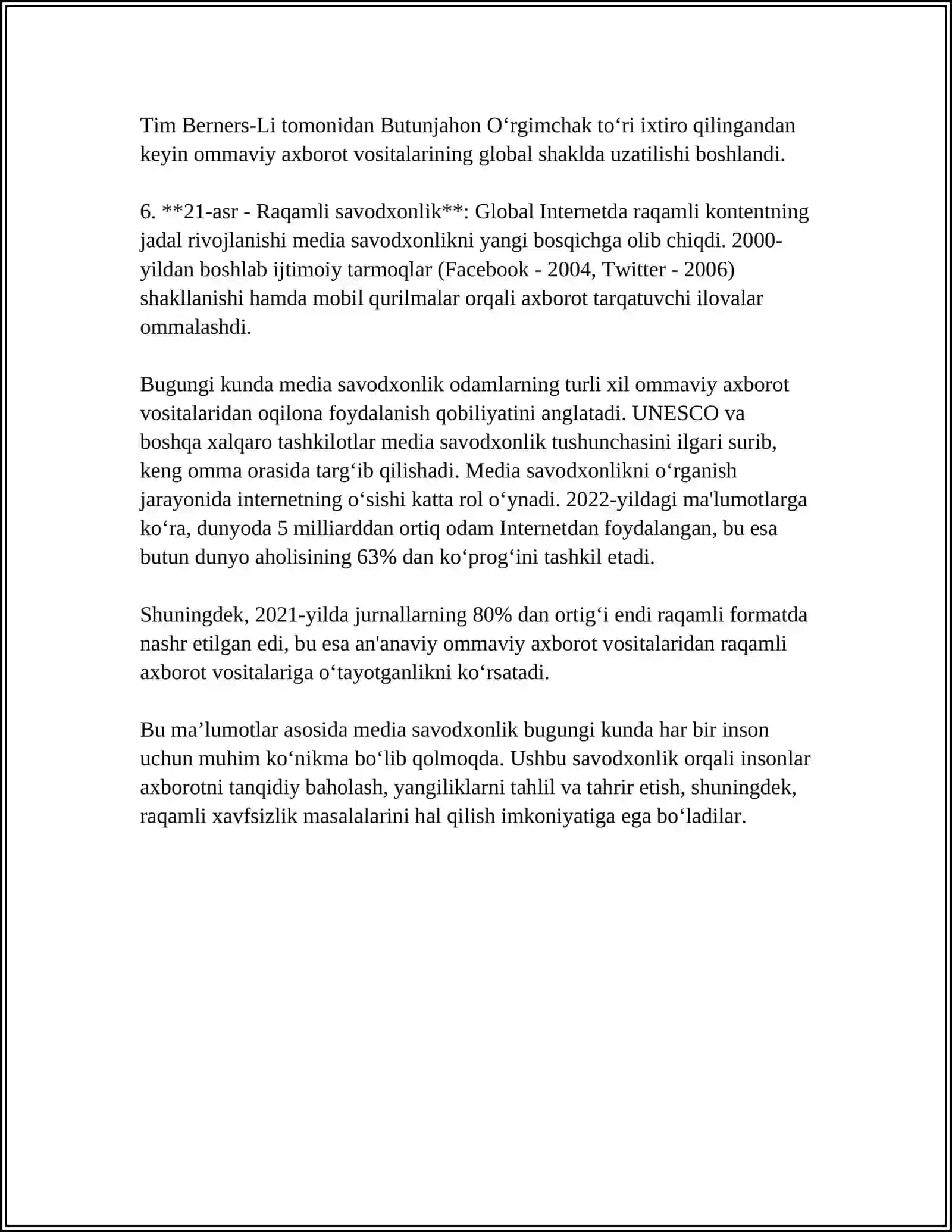 Media savodxonlikning tarixi 4