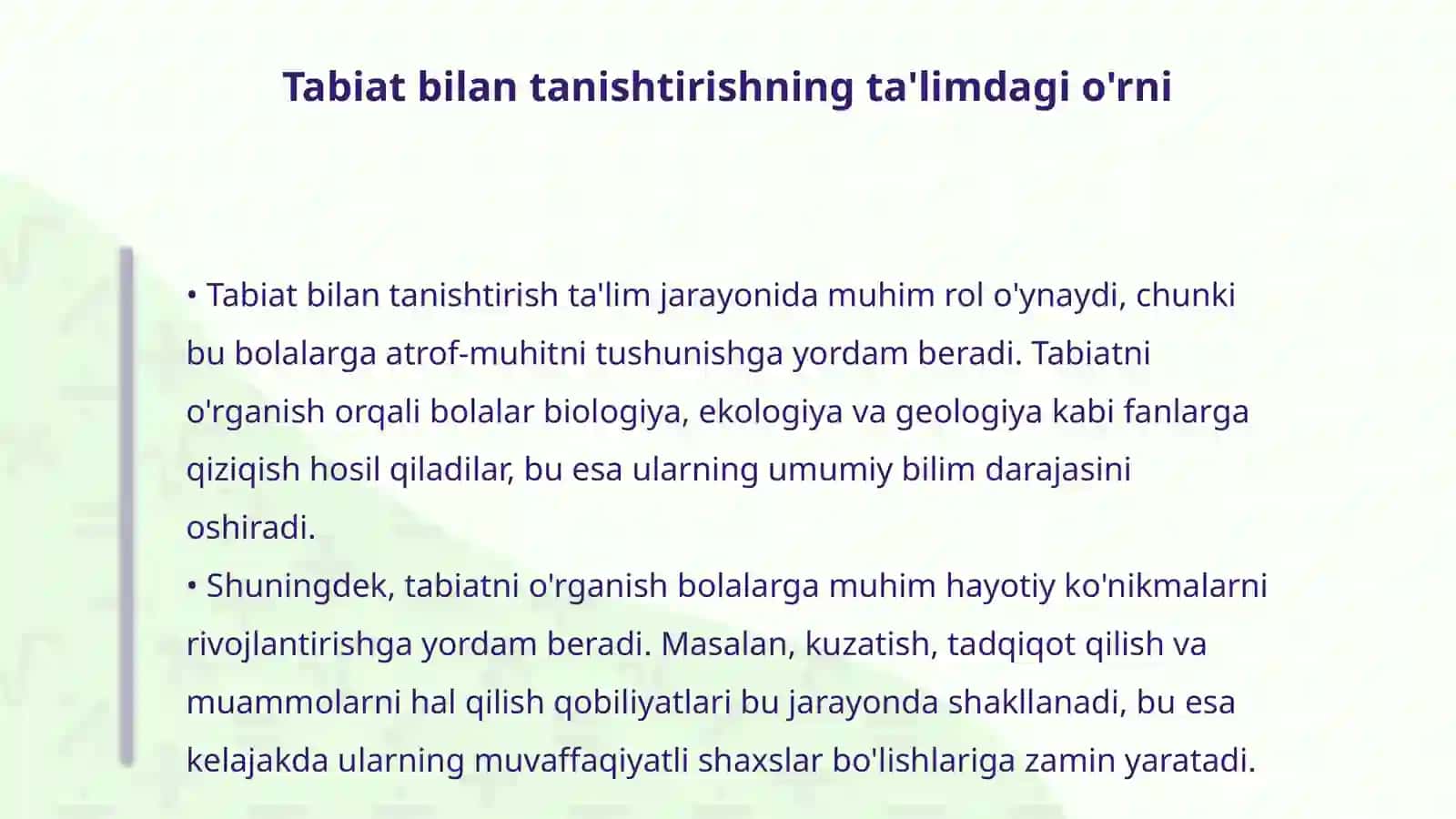 Ilk qadam davlat dasturi asosida tabiat bilan tanishtirish mazmuni 4