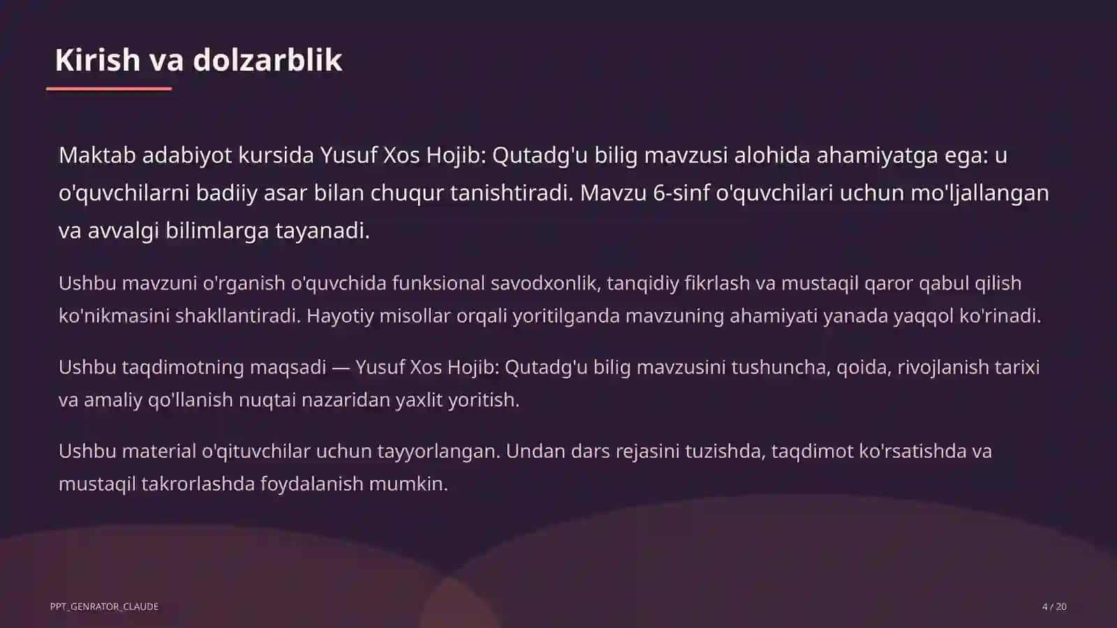 Yusuf Xos Hojib: Qutadg'u bilig (6-sinf) 4
