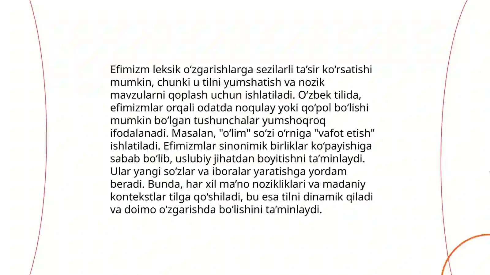 Yangi leksik maʼnoning efimizim natijasida hosil boʻlishi 4