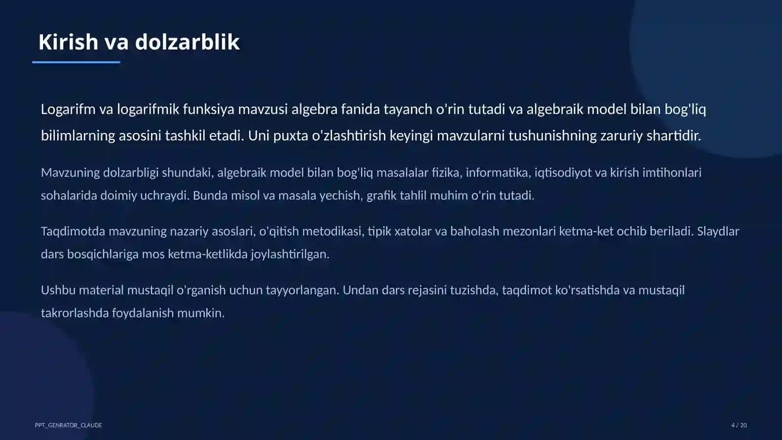 Logarifm va logarifmik funksiya (10-sinf) 4
