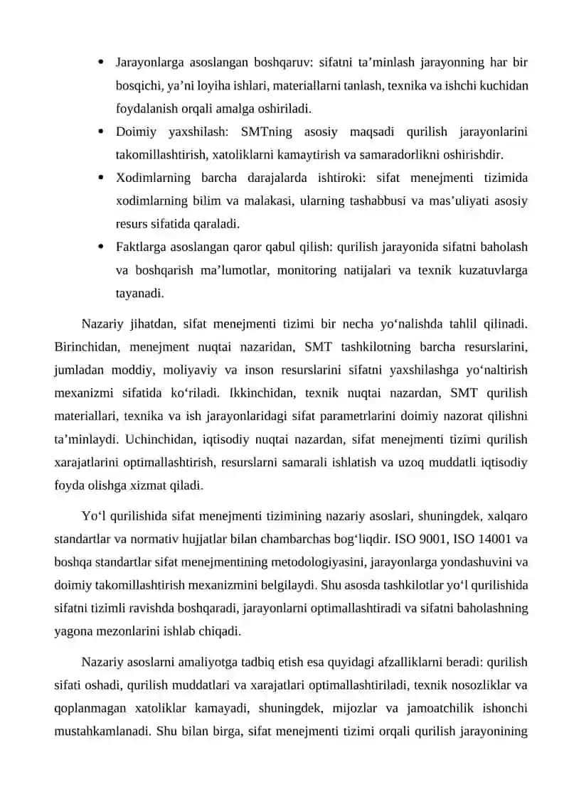 Yo'l qurilishida sifat menejmenti tizimini joriy qilish 4
