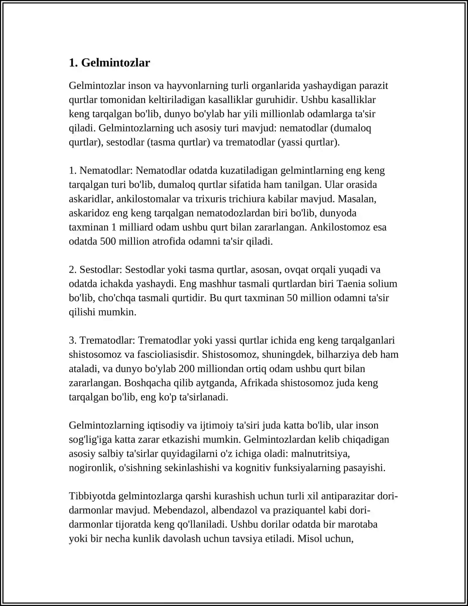 ENDOGEN PARAZITAR KASALLIKLAR, KLASSIFIKATSIYASI, PATOGENEZI, LABORATORIYA TASHXISI 4
