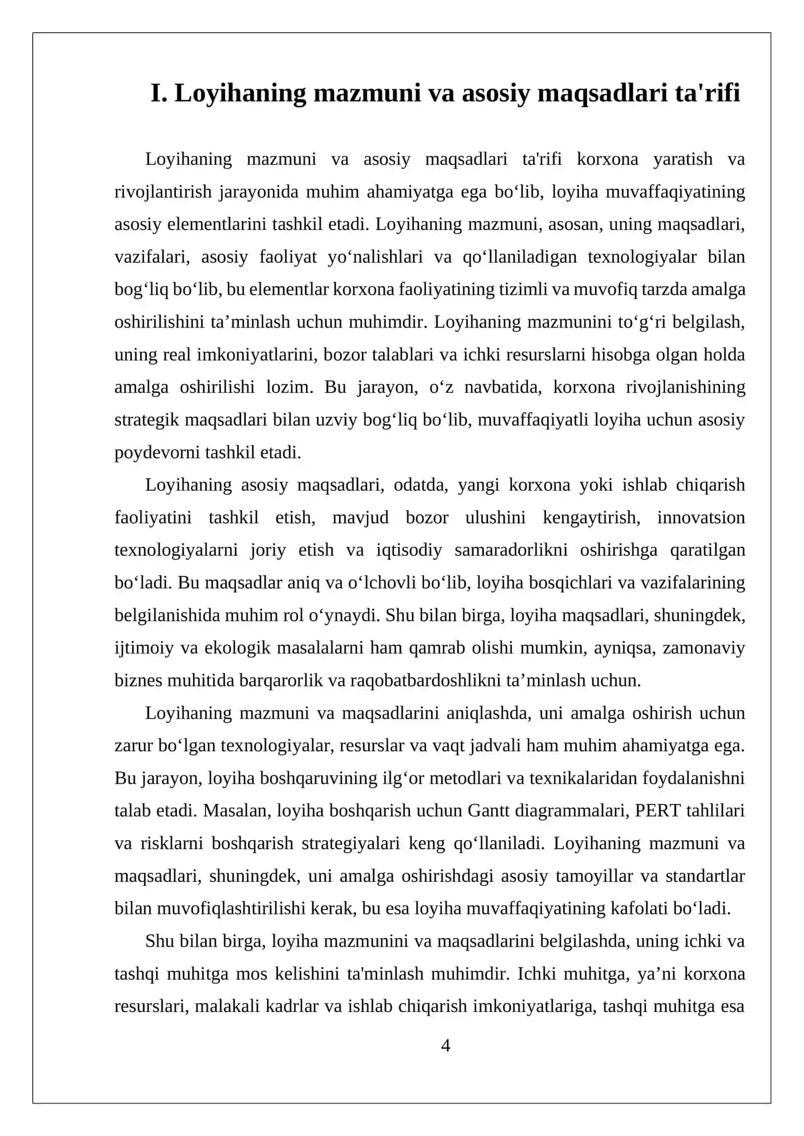 MUSTAQIL ISH KORXONA LOYIHASINI MAZMUNI, BOʻLIMLARI, ISHCHI XUJJATLAR 4