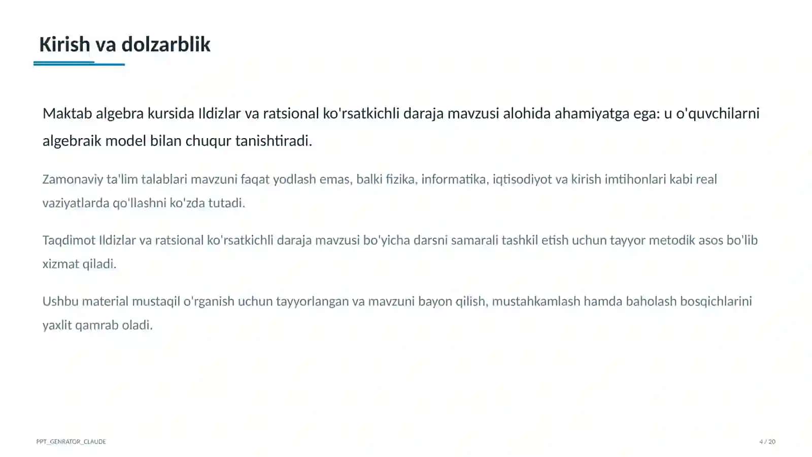 Ildizlar va ratsional ko'rsatkichli daraja (10-sinf) 4