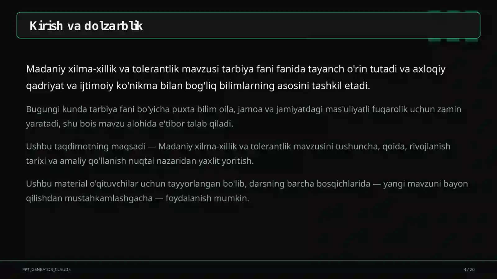 Madaniy xilma-xillik va tolerantlik (11-sinf) 4
