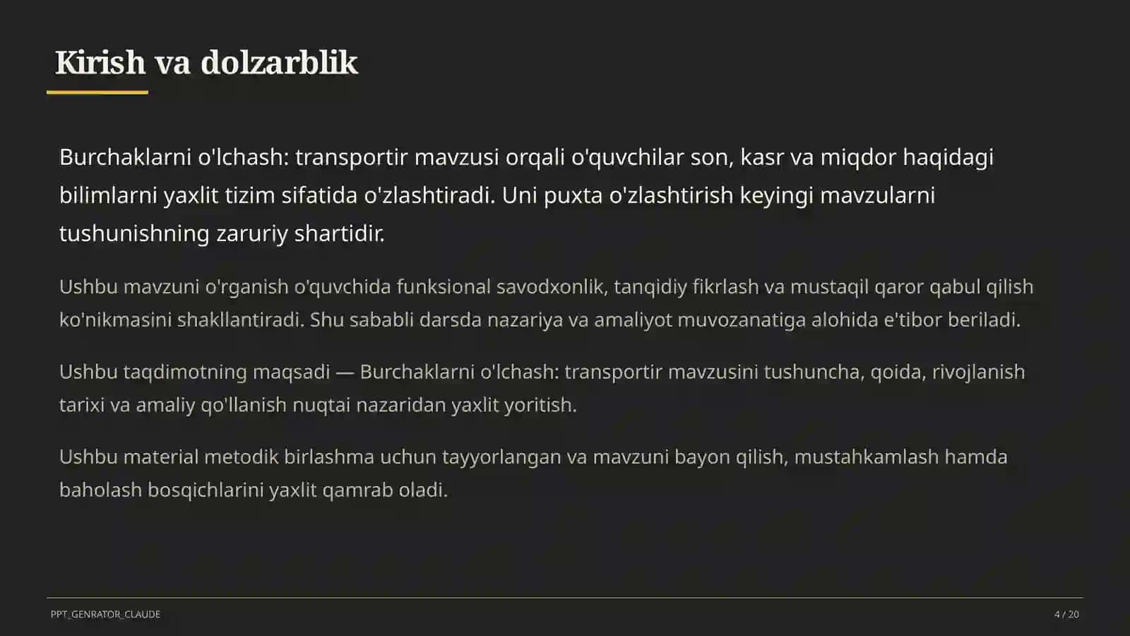 Burchaklarni o'lchash: transportir (5-sinf) 4
