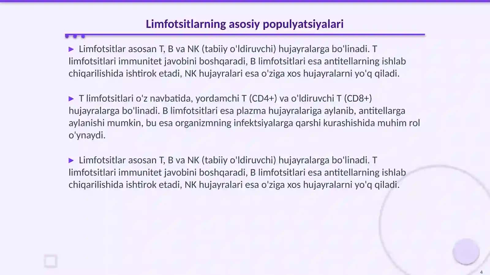 Limfotsitopoezning hususiyatlari 4