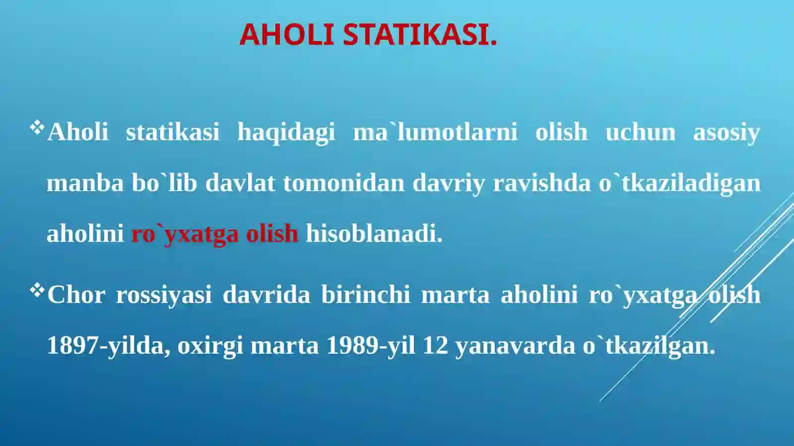 Aholi orasida demografik jarayonlar va demografik ko`rsatkichlarni hisoblash usullari 4