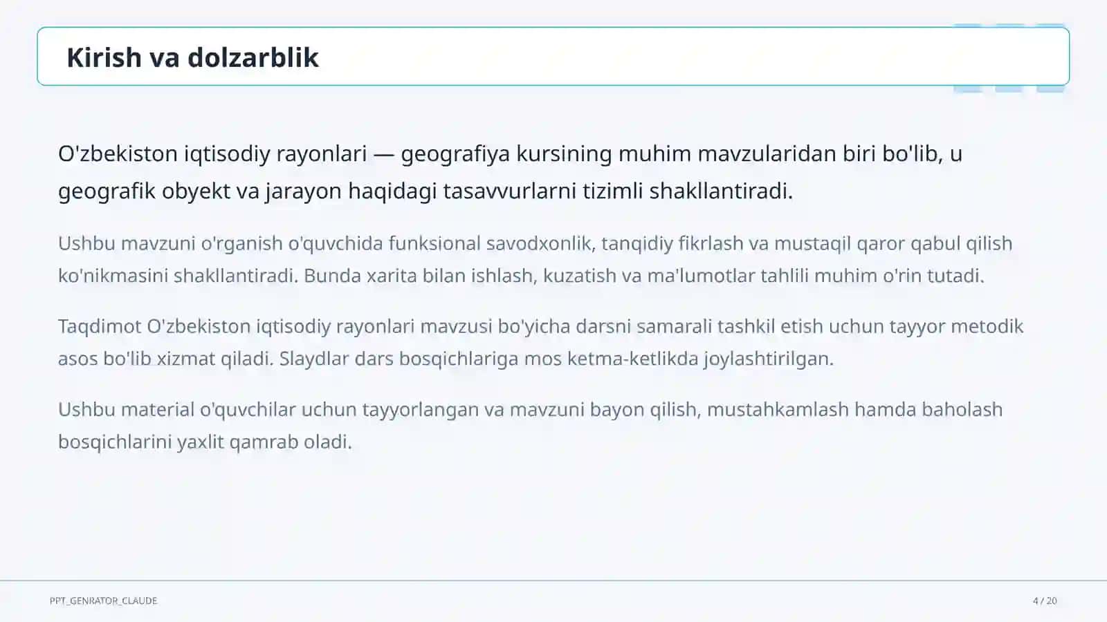 O'zbekiston iqtisodiy rayonlari (9-sinf) 4