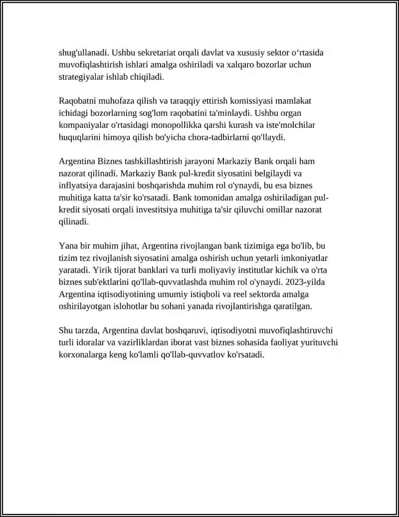 Argentina Davlatining Biznesni Boshqarish Tizimi 4