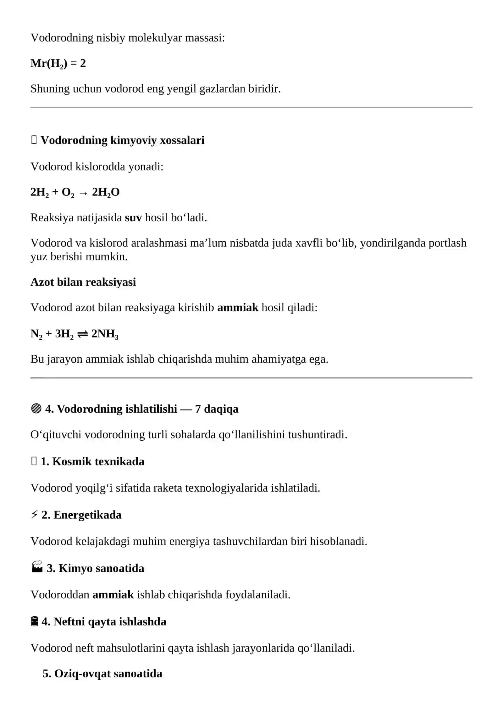 Vodorodning xossalari va ishlatilishi 4