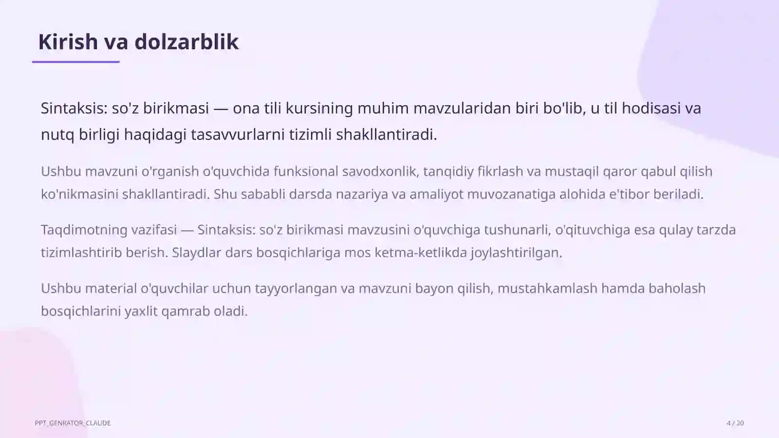 Sintaksis: so'z birikmasi (8-sinf) 4
