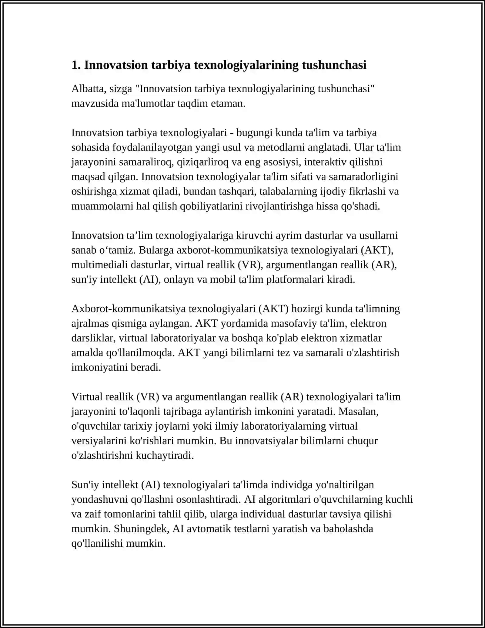 INNOVATSION TARBIYA TEXNOLOGIYALARINING TARBIYALANUVCHILARNING AXLOQIY FAZILATLARINI SHAKILLANTIRISHDAGI AHAMIYATI 4