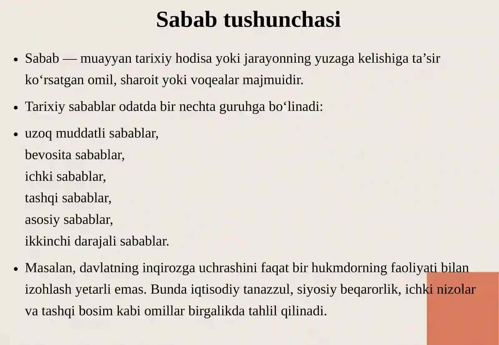 TARIXIY HODISA VA JARAYONLARNI SABAB-OQIBAT TAHLILI NUQTAI NAZARIDAN O‘RGANISH 4