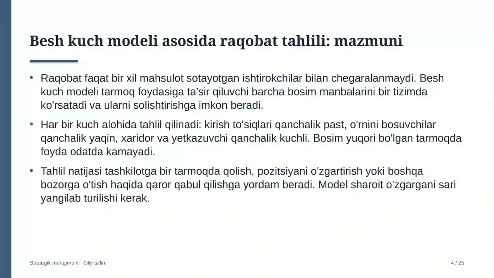 repetitorlik faoliyatida besh kuch modeli asosida raqobat tahlilini o'tkazish 5802 4