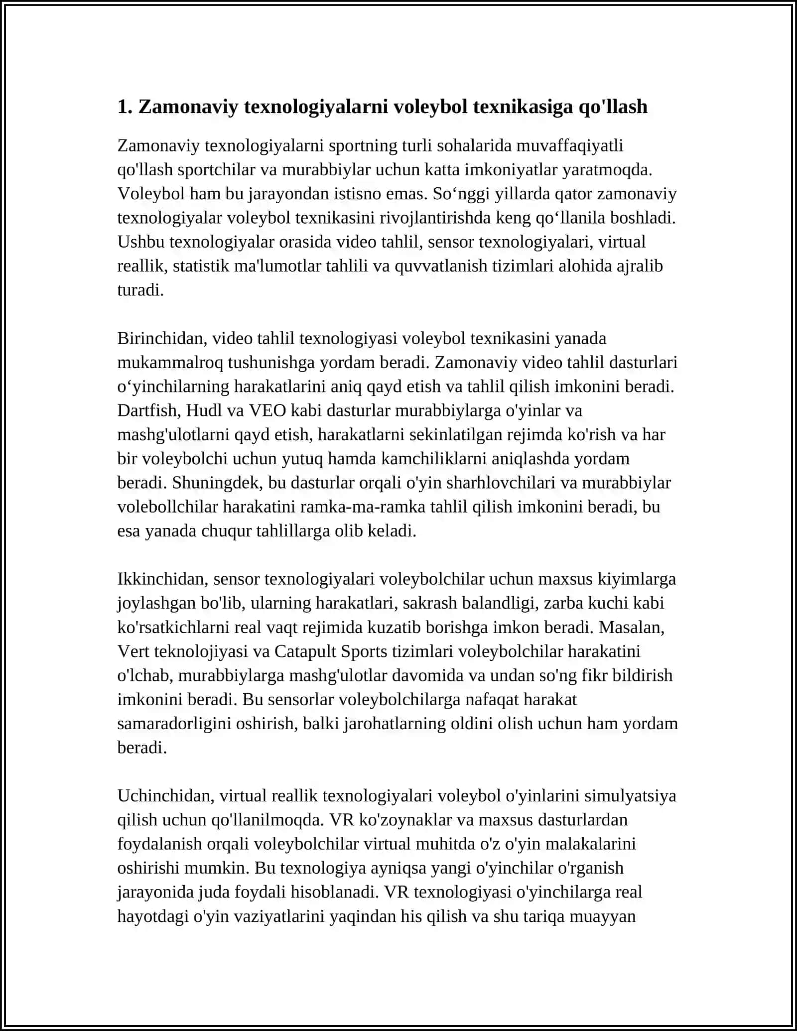 VOLEBOL TEXNIK VA TAKTIK ELEMENTLARNI O'RGANISHDA INNOVATSIYON TEXNILOGIYALARDAN FOYDALANISH USLUBIYATI 4