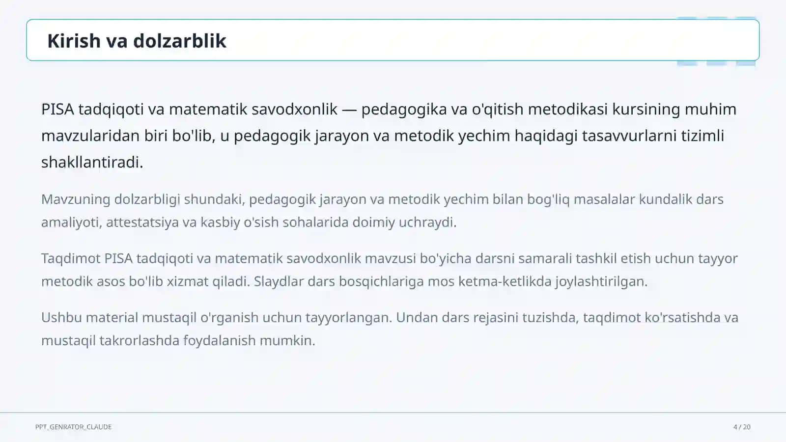 PISA tadqiqoti va matematik savodxonlik 4
