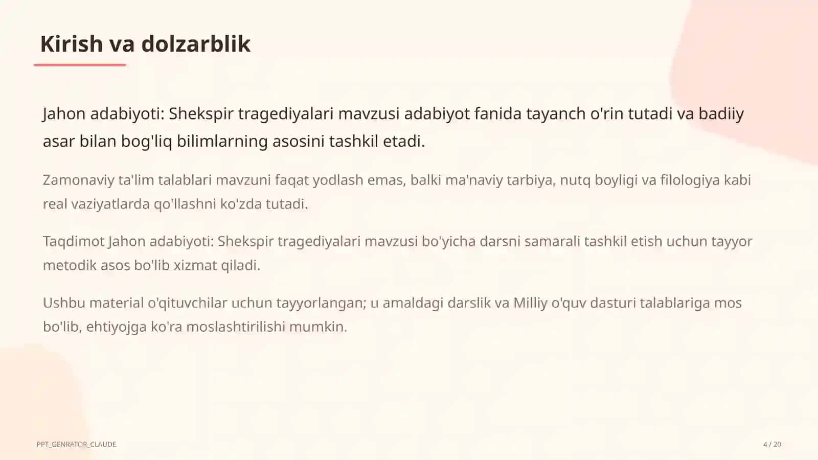 Jahon adabiyoti: Shekspir tragediyalari (10-sinf) 4