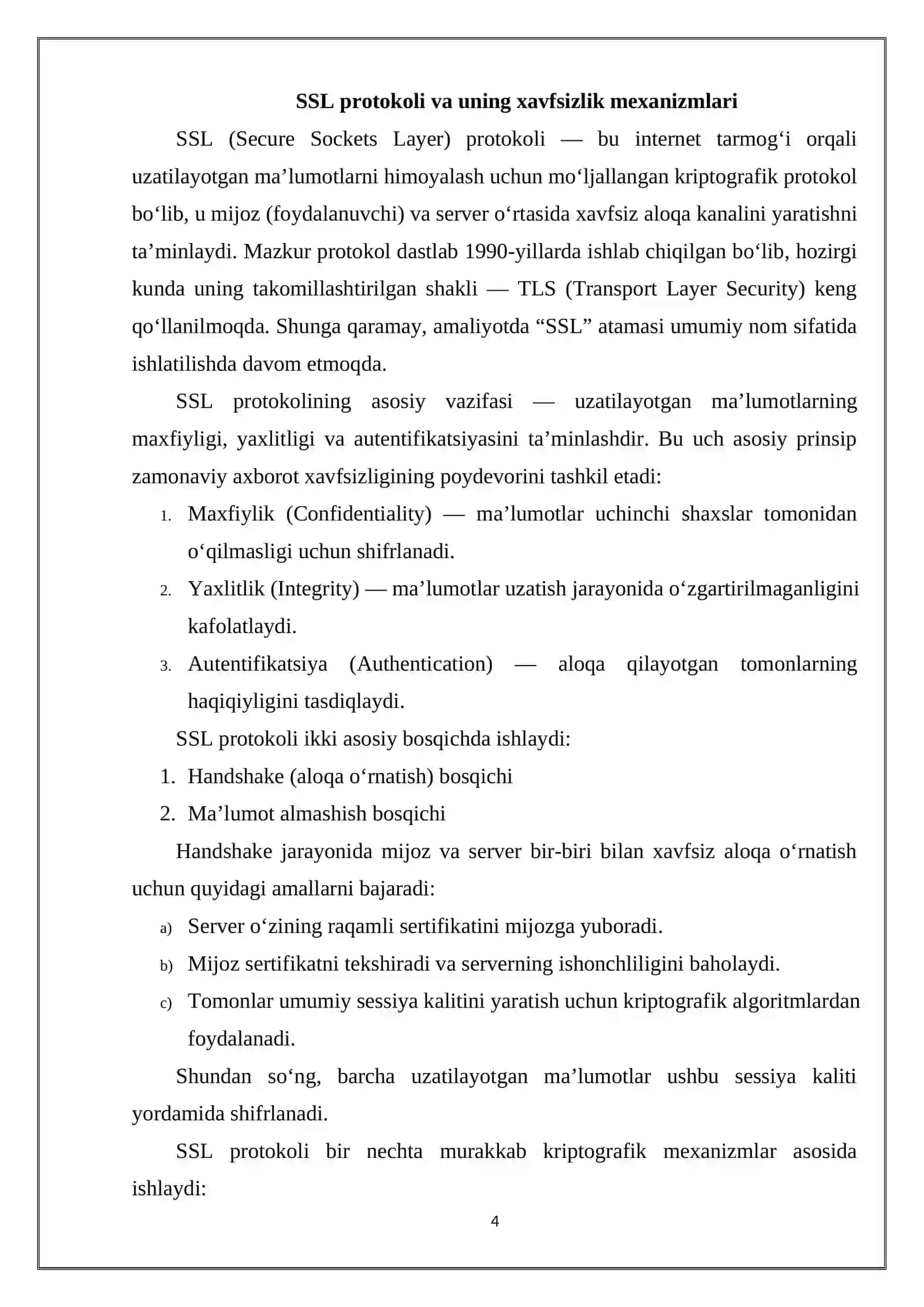 SSL (Secure Sockets Layer) PROTOKOLI XAVFSIZLIGIDA FOYDALANUVCHINING AHAMIYATI 4