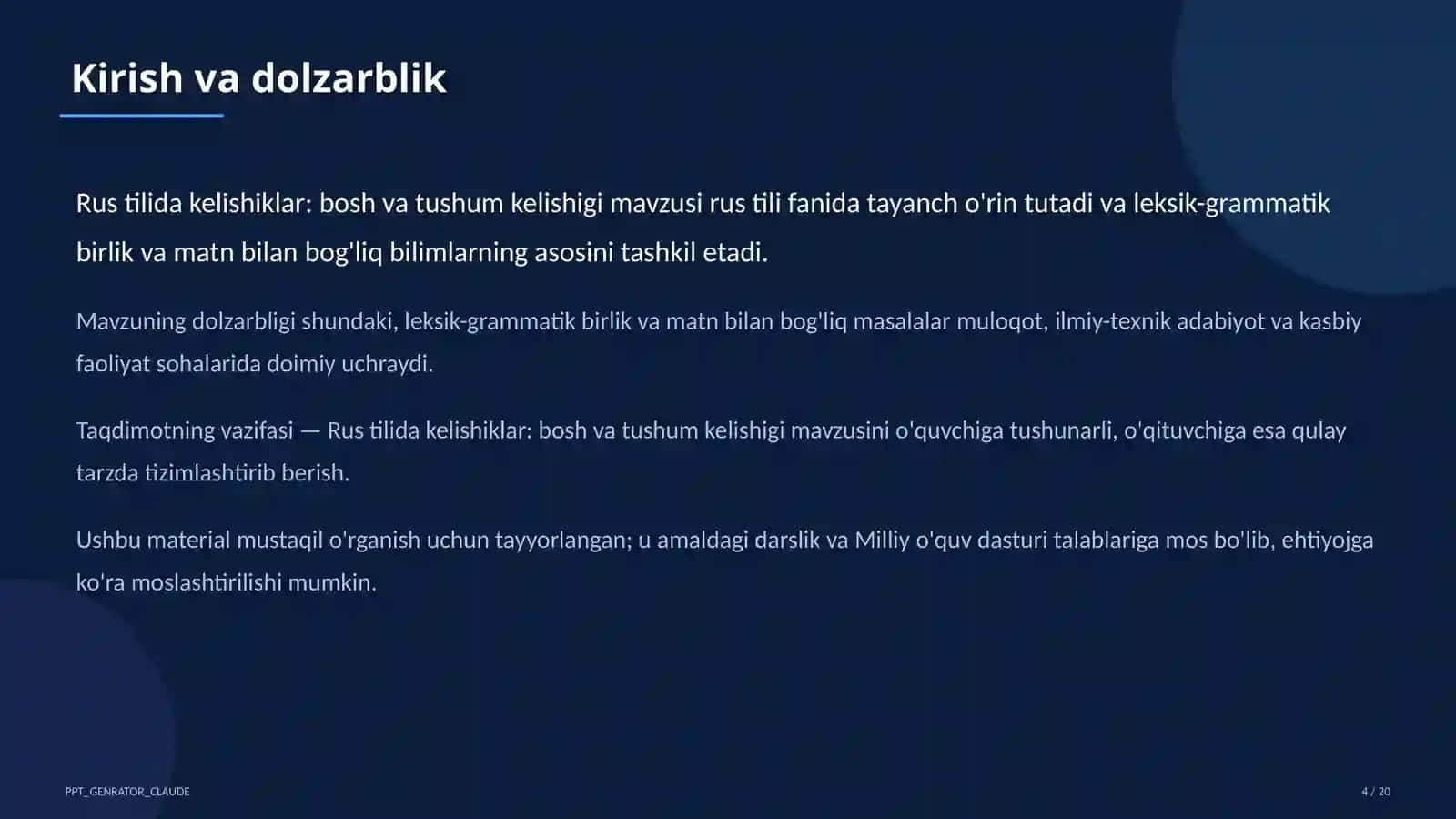 Rus tilida kelishiklar: bosh va tushum kelishigi (5-sinf) 4