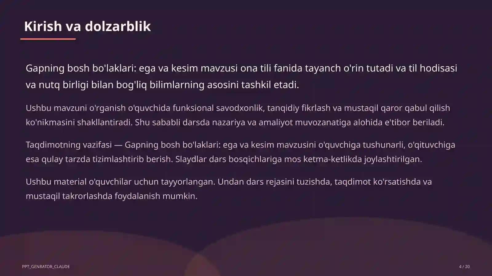 Gapning bosh bo'laklari: ega va kesim (8-sinf) 4