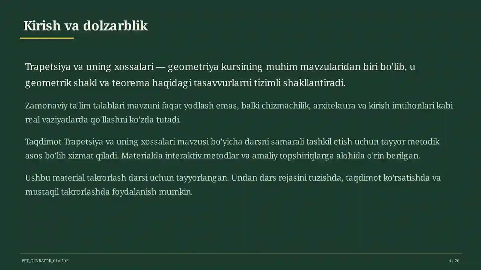 Trapetsiya va uning xossalari (8-sinf) 4